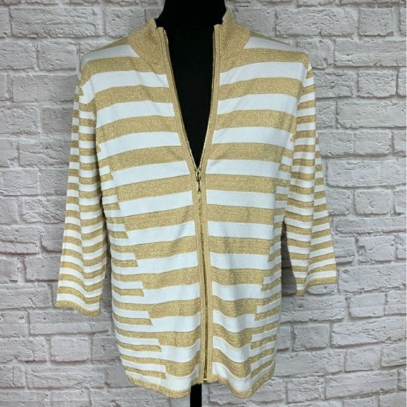 Belldini plus size sweater jacket full zip gold stripe metallic cardigan sz XXL - Picture 6 of 9